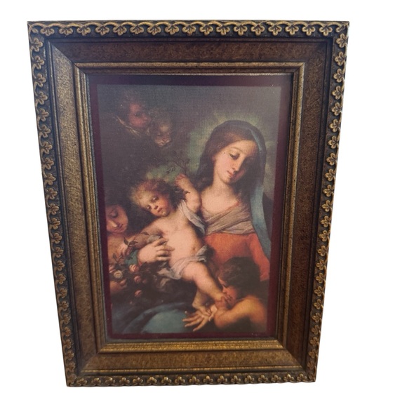 Vintage Madonna And Child Ornate Wood Framed Picture 6.5” X 8.5”